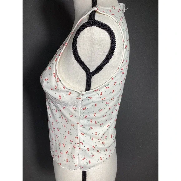 Coquette Cherry Lace Trim Romantic Camisole Cottagecore Soft Girl Top NWT Size L - Picture 2 of 11